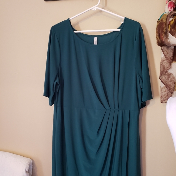 ONLY 3X LEFT! Plus Size Evergreen Pine Wrap Dress - Picture 2 of 7